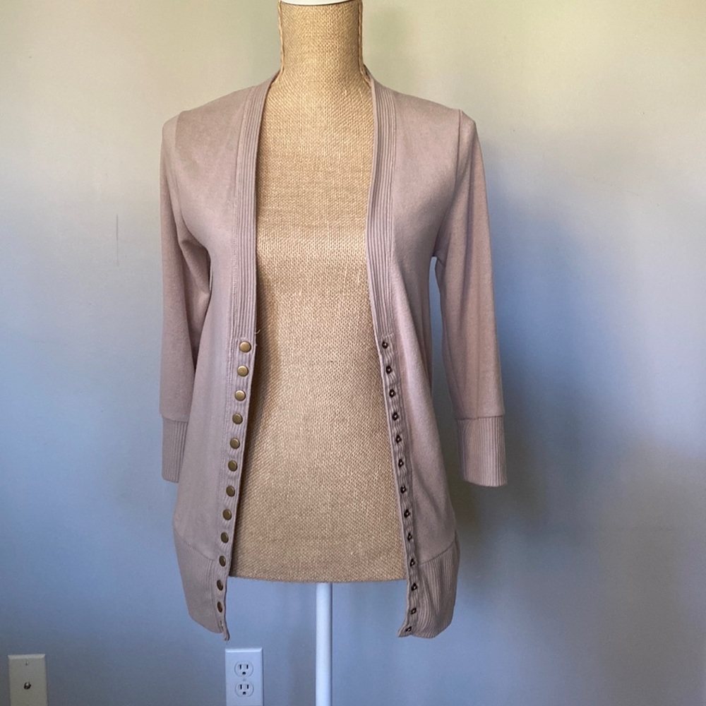 Zenana brand 3/4 length beige cardigan with snaps